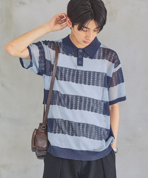 PBLIM（ページボーイリム）の「《UNISEX》ボーダーメッシュSS　ボーダー / 襟トップス / シアー（ポロシャツ・レディース・ブルー系/ホワイト系/ピンク系・FREE）」の12枚目の写真