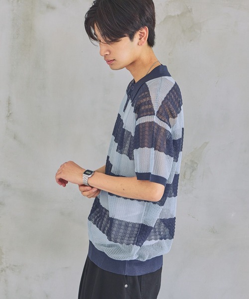 PBLIM（ページボーイリム）の「《UNISEX》ボーダーメッシュSS　ボーダー / 襟トップス / シアー（ポロシャツ・レディース・ブルー系/ホワイト系/ピンク系・FREE）」の13枚目の写真