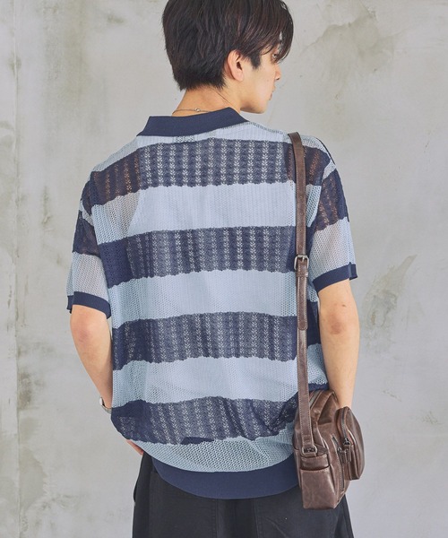 PBLIM（ページボーイリム）の「《UNISEX》ボーダーメッシュSS　ボーダー / 襟トップス / シアー（ポロシャツ・レディース・ブルー系/ホワイト系/ピンク系・FREE）」の14枚目の写真