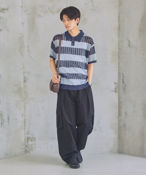 PBLIM（ページボーイリム）の「《UNISEX》ボーダーメッシュSS　ボーダー / 襟トップス / シアー（ポロシャツ・レディース・ブルー系/ホワイト系/ピンク系・FREE）」の15枚目の写真