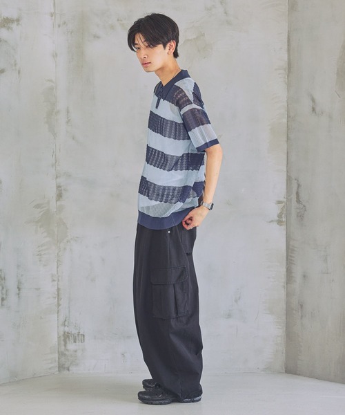PBLIM（ページボーイリム）の「《UNISEX》ボーダーメッシュSS　ボーダー / 襟トップス / シアー（ポロシャツ・レディース・ブルー系/ホワイト系/ピンク系・FREE）」の16枚目の写真