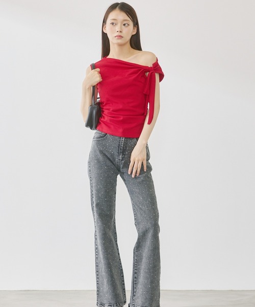 P.V.T（ピーブイティー）の「ワンショルダーアレンジデザインPO（Tシャツ/カットソー・レディース・Black/White/Red・F）」の15枚目の写真
