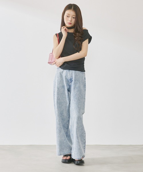 P.V.T（ピーブイティー）の「ワンショルダーアレンジデザインPO（Tシャツ/カットソー・レディース・Black/White/Red・F）」の8枚目の写真