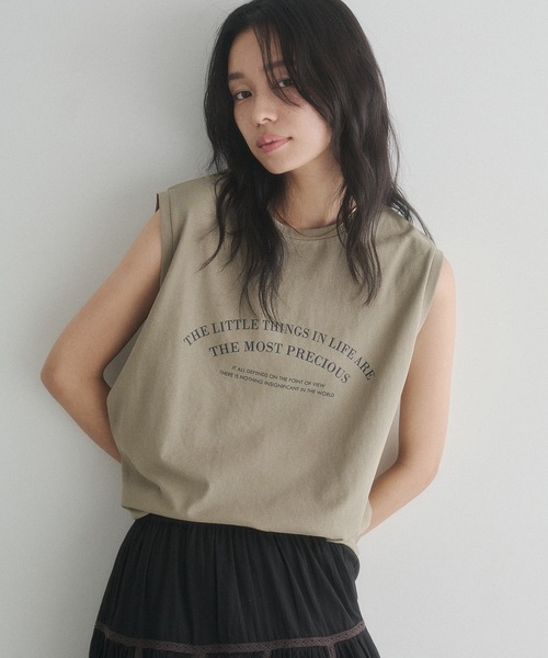 hunch(ハンチ)の「USAコットン ロゴノースリーブトップス(Tシャツ/カットソー・レディース・ネイビー/カーキ/オフホワイト・FREE)」の5枚目の写真