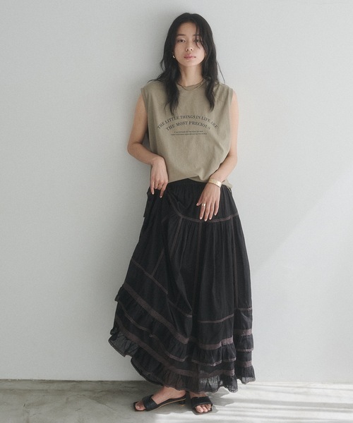 hunch(ハンチ)の「USAコットン ロゴノースリーブトップス(Tシャツ/カットソー・レディース・ネイビー/カーキ/オフホワイト・FREE)」の6枚目の写真