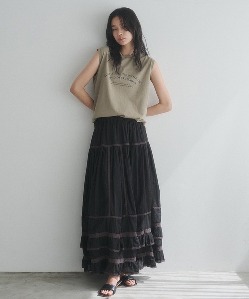 hunch(ハンチ)の「USAコットン ロゴノースリーブトップス(Tシャツ/カットソー・レディース・ネイビー/カーキ/オフホワイト・FREE)」の7枚目の写真