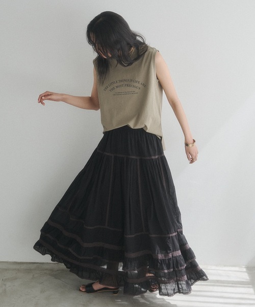 hunch(ハンチ)の「USAコットン ロゴノースリーブトップス(Tシャツ/カットソー・レディース・ネイビー/カーキ/オフホワイト・FREE)」の8枚目の写真
