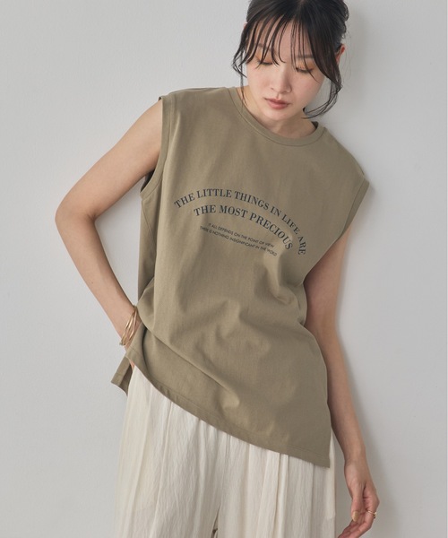 hunch(ハンチ)の「USAコットン ロゴノースリーブトップス(Tシャツ/カットソー・レディース・ネイビー/カーキ/オフホワイト・FREE)」の9枚目の写真