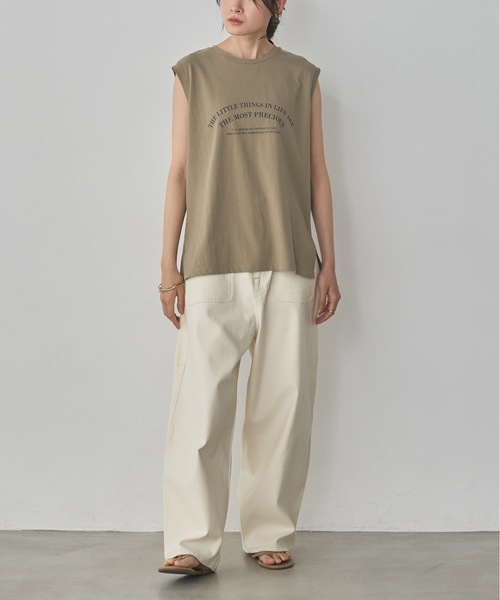 hunch(ハンチ)の「USAコットン ロゴノースリーブトップス(Tシャツ/カットソー・レディース・ネイビー/カーキ/オフホワイト・FREE)」の12枚目の写真