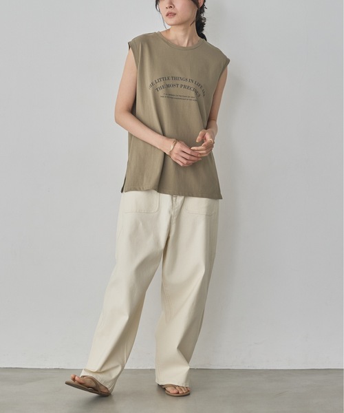 hunch(ハンチ)の「USAコットン ロゴノースリーブトップス(Tシャツ/カットソー・レディース・ネイビー/カーキ/オフホワイト・FREE)」の14枚目の写真