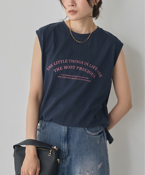 hunch(ハンチ)の「USAコットン ロゴノースリーブトップス(Tシャツ/カットソー・レディース・ネイビー/カーキ/オフホワイト・FREE)」の16枚目の写真