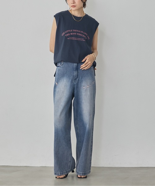 hunch(ハンチ)の「USAコットン ロゴノースリーブトップス(Tシャツ/カットソー・レディース・ネイビー/カーキ/オフホワイト・FREE)」の19枚目の写真