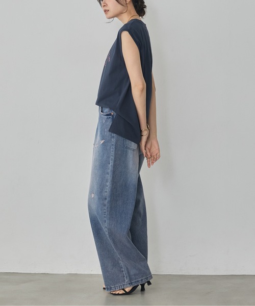hunch(ハンチ)の「USAコットン ロゴノースリーブトップス(Tシャツ/カットソー・レディース・ネイビー/カーキ/オフホワイト・FREE)」の20枚目の写真