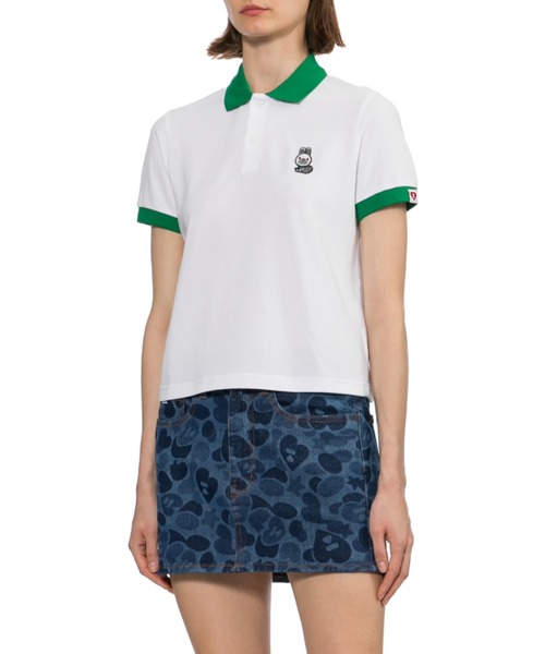 A BATHING APE（アベイシングエイプ）の「BABY DOPPY BADGE POLO CROP TEE（ポロシャツ・レディース・ネイビー/ホワイト・X-SMALL/SMALL）」の5枚目の写真