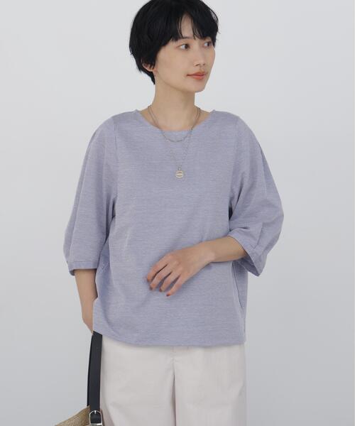 human woman（ヒューマンウーマン）の「◆【ウォッシャブル】ジャカードストライプクルーネックプルオーバー（Tシャツ/カットソー・レディース・ダークインディゴブルー/ブルー系その他3・MEDIUM）」の2枚目の写真