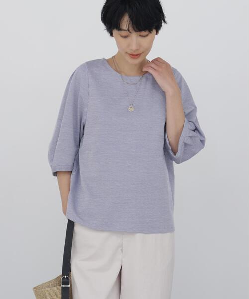 human woman（ヒューマンウーマン）の「◆【ウォッシャブル】ジャカードストライプクルーネックプルオーバー（Tシャツ/カットソー・レディース・ダークインディゴブルー/ブルー系その他3・MEDIUM）」の13枚目の写真