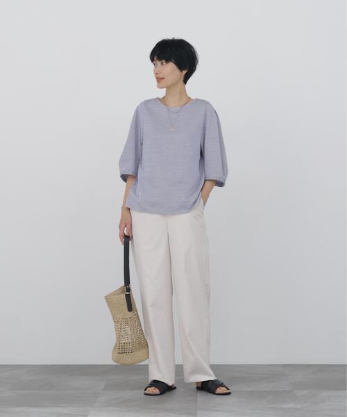 human woman（ヒューマンウーマン）の「◆【ウォッシャブル】ジャカードストライプクルーネックプルオーバー（Tシャツ/カットソー・レディース・ダークインディゴブルー/ブルー系その他3・MEDIUM）」の14枚目の写真