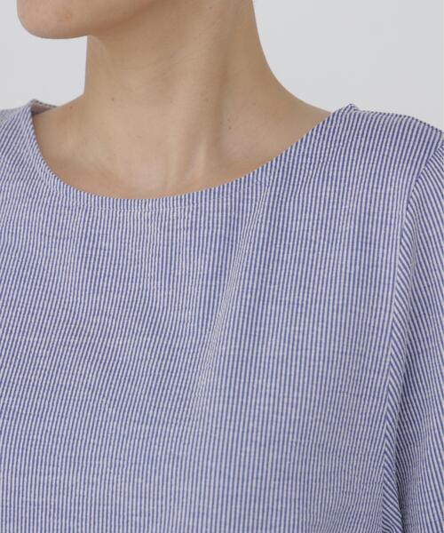 human woman（ヒューマンウーマン）の「◆【ウォッシャブル】ジャカードストライプクルーネックプルオーバー（Tシャツ/カットソー・レディース・ダークインディゴブルー/ブルー系その他3・MEDIUM）」の3枚目の写真