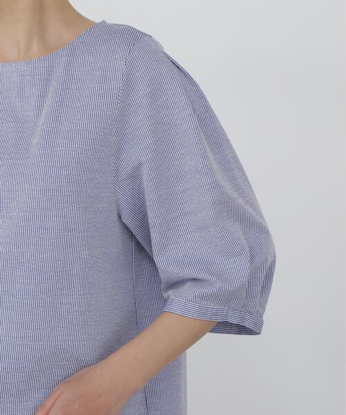 human woman（ヒューマンウーマン）の「◆【ウォッシャブル】ジャカードストライプクルーネックプルオーバー（Tシャツ/カットソー・レディース・ダークインディゴブルー/ブルー系その他3・MEDIUM）」の4枚目の写真