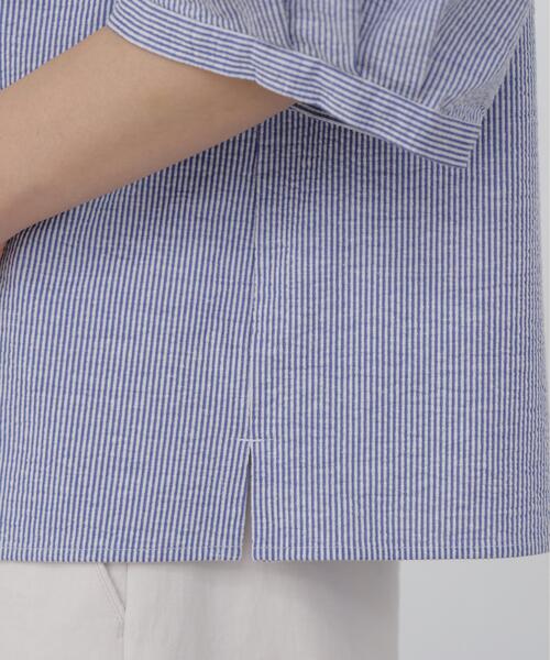 human woman（ヒューマンウーマン）の「◆【ウォッシャブル】ジャカードストライプクルーネックプルオーバー（Tシャツ/カットソー・レディース・ダークインディゴブルー/ブルー系その他3・MEDIUM）」の5枚目の写真