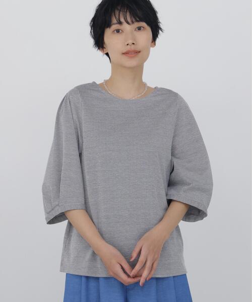 human woman（ヒューマンウーマン）の「◆【ウォッシャブル】ジャカードストライプクルーネックプルオーバー（Tシャツ/カットソー・レディース・ダークインディゴブルー/ブルー系その他3・MEDIUM）」の9枚目の写真