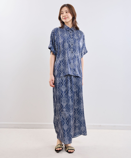 NARACAMICIE（ナラカミーチェ）の「【NARACAMICIE】ラインタイル柄半袖シャツ（シャツ/ブラウス・レディース・ホワイト/ブルー・M/L）」の13枚目の写真
