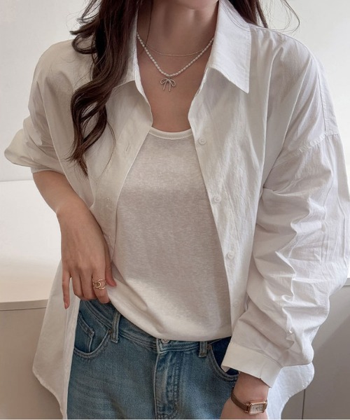 MAISON DE THERESE(メゾン ド テレーズ)の「5色展開 ルーズ コットンシャツ 長袖 レディース オーバーサイズ(シャツ/ブラウス・レディース・ブルー/White/PINK/グリーン/Purple・M)」の2枚目の写真
