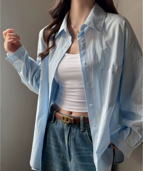 MAISON DE THERESE(メゾン ド テレーズ)の「5色展開 ルーズ コットンシャツ 長袖 レディース オーバーサイズ(シャツ/ブラウス・レディース・ブルー/White/PINK/グリーン/Purple・M)」の1枚目の写真
