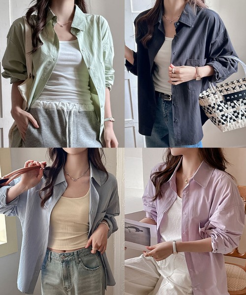 MAISON DE THERESE(メゾン ド テレーズ)の「5色展開 ルーズ コットンシャツ 長袖 レディース オーバーサイズ(シャツ/ブラウス・レディース・ブルー/White/PINK/グリーン/Purple・M)」の9枚目の写真