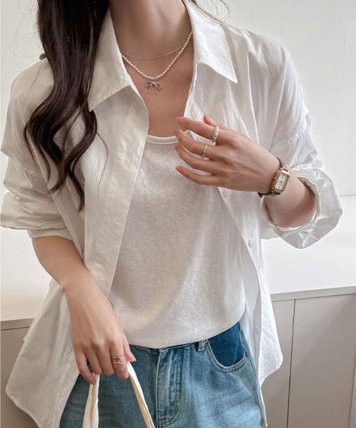 MAISON DE THERESE(メゾン ド テレーズ)の「5色展開 ルーズ コットンシャツ 長袖 レディース オーバーサイズ(シャツ/ブラウス・レディース・ブルー/White/PINK/グリーン/Purple・M)」の6枚目の写真