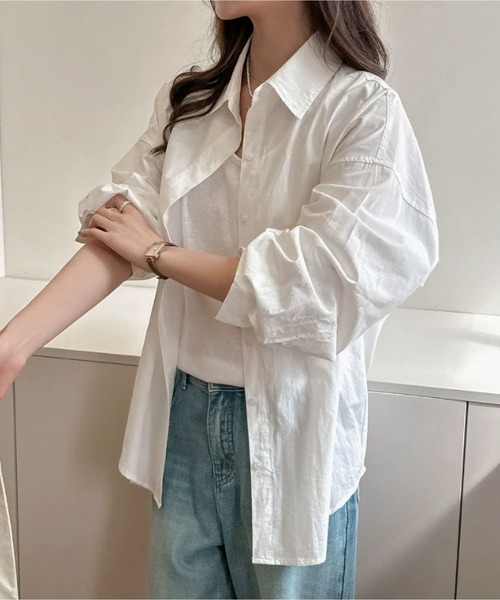 MAISON DE THERESE(メゾン ド テレーズ)の「5色展開 ルーズ コットンシャツ 長袖 レディース オーバーサイズ(シャツ/ブラウス・レディース・ブルー/White/PINK/グリーン/Purple・M)」の7枚目の写真