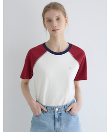 ツートンラグランハーフスリーブTシャツ - バーガンディ