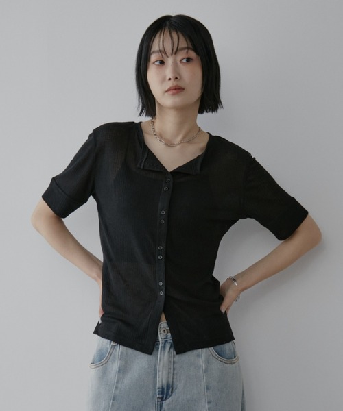 Aunt Marie's(アントマリーズ)の「ランダムボタンシアーハーフスリーブカーディガン(Tシャツ/カットソー・レディース・ブルー/ブラック/アイボリー・FREE)」の22枚目の写真