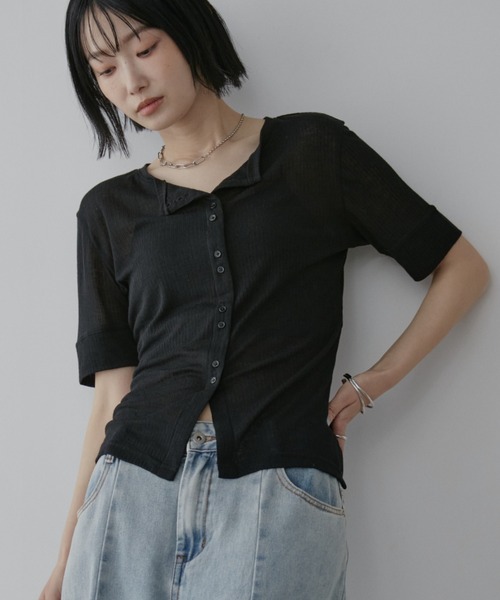 Aunt Marie's(アントマリーズ)の「ランダムボタンシアーハーフスリーブカーディガン(Tシャツ/カットソー・レディース・ブルー/ブラック/アイボリー・FREE)」の21枚目の写真