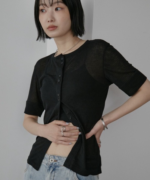 Aunt Marie's(アントマリーズ)の「ランダムボタンシアーハーフスリーブカーディガン(Tシャツ/カットソー・レディース・ブルー/ブラック/アイボリー・FREE)」の18枚目の写真