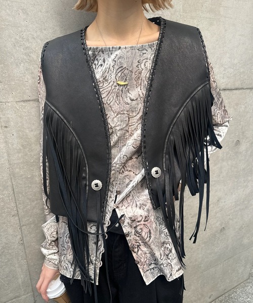 Ameri(�A����)��WESTERN FRINGE SYNTHETIC LEATHER VEST(�x�X�g)