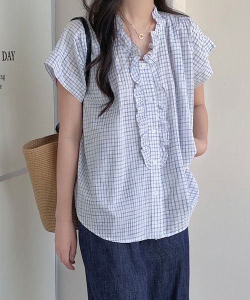 FAVORITO(ファヴォリート)の「フリルチェック柄ブラウス(シャツ/ブラウス・レディース・ネイビー/ホワイト・F)」の18枚目の写真