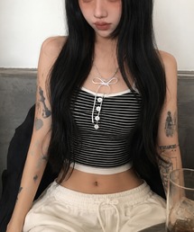 HALEY PESCA/フェイクレイヤードボーダーリブキャミソール