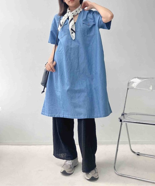 AS KNOW AS plus(アズノゥアズプラス)の「○ダブルポケットスキッパー半袖ワンピース(ワンピース・レディース・カーキ/ブラック/ブルー・FREE)」の6枚目の写真