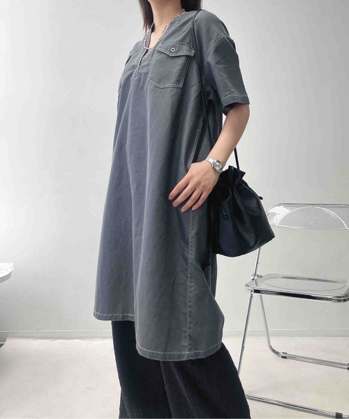 AS KNOW AS plus(アズノゥアズプラス)の「○ダブルポケットスキッパー半袖ワンピース(ワンピース・レディース・カーキ/ブラック/ブルー・FREE)」の16枚目の写真