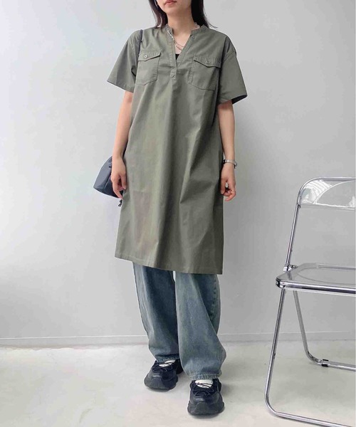 AS KNOW AS plus(アズノゥアズプラス)の「○ダブルポケットスキッパー半袖ワンピース(ワンピース・レディース・カーキ/ブラック/ブルー・FREE)」の18枚目の写真
