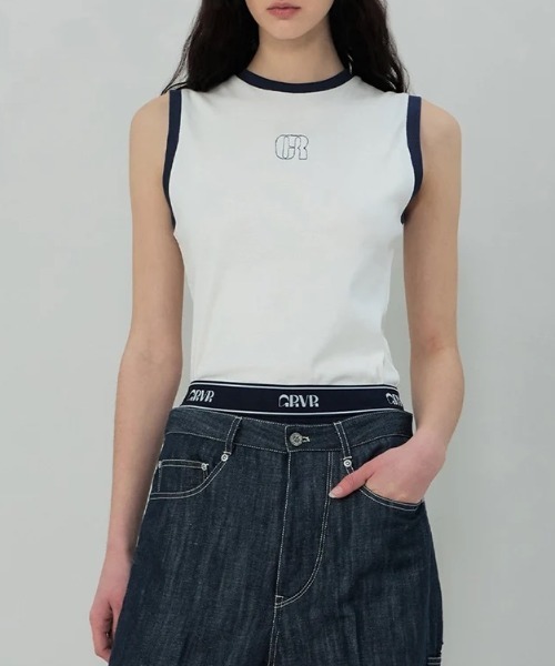 GRVRGROVE(グローブ)の「GR RINGER SLEEVELESS TOP(タンクトップ・レディース・アイボリー/Black・フリー)」の1枚目の写真