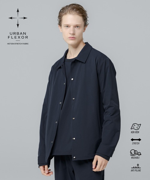 SPU(スプ)の「【セットアップ対応】 多機能素材ナイロン 【URBAN FLEXOR】 【防しわ、ストレッチ、ウォッシャブル、抗ピリング】 Snap-Button Essential Coach Jacket(ナイロンジャケット・メンズ・グレイッシュベージュ/チャコール/ブラック/ネイビー・S/M/L/XL)」の1枚目の写真