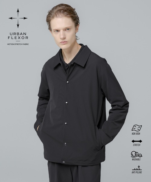 SPU(スプ)の「【セットアップ対応】 多機能素材ナイロン 【URBAN FLEXOR】 【防しわ、ストレッチ、ウォッシャブル、抗ピリング】 Snap-Button Essential Coach Jacket(ナイロンジャケット・メンズ・グレイッシュベージュ/チャコール/ブラック/ネイビー・S/M/L/XL)」の3枚目の写真