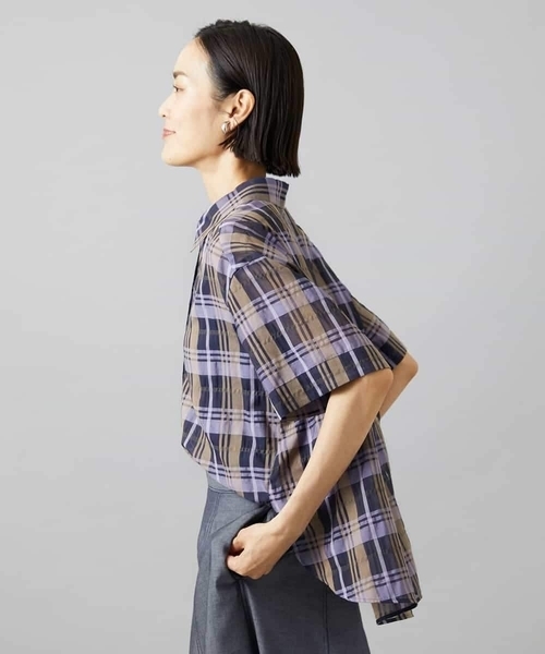 MICHEL KLEIN(ミッシェル・クラン)の「シアーチェックシャツ(シャツ/ブラウス・レディース・ブラウン/ダークラベンダー・38)」の4枚目の写真