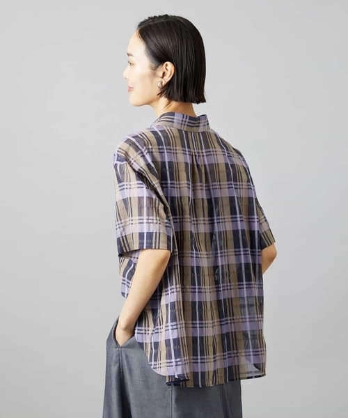 MICHEL KLEIN(ミッシェル・クラン)の「シアーチェックシャツ(シャツ/ブラウス・レディース・ブラウン/ダークラベンダー・38)」の5枚目の写真