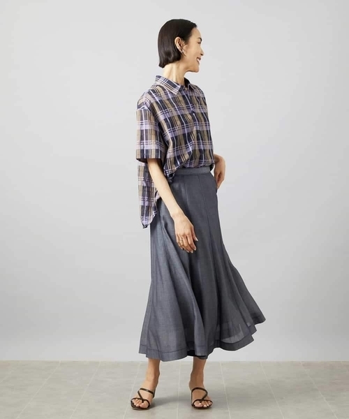 MICHEL KLEIN(ミッシェル・クラン)の「シアーチェックシャツ(シャツ/ブラウス・レディース・ブラウン/ダークラベンダー・38)」の7枚目の写真