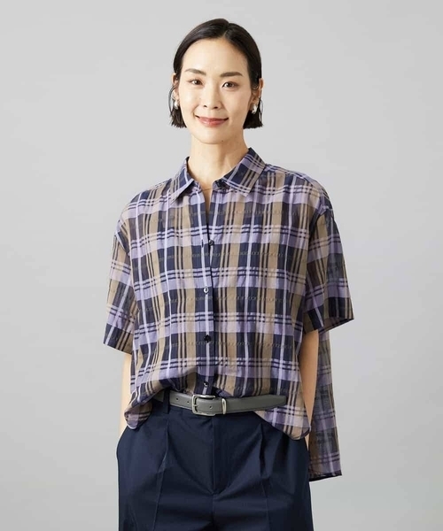 MICHEL KLEIN(ミッシェル・クラン)の「シアーチェックシャツ(シャツ/ブラウス・レディース・ブラウン/ダークラベンダー・38)」の9枚目の写真