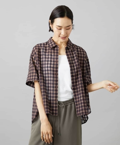 MICHEL KLEIN(ミッシェル・クラン)の「シアーチェックシャツ(シャツ/ブラウス・レディース・ブラウン/ダークラベンダー・38)」の14枚目の写真