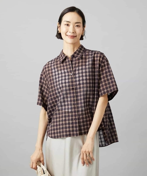 MICHEL KLEIN(ミッシェル・クラン)の「シアーチェックシャツ(シャツ/ブラウス・レディース・ブラウン/ダークラベンダー・38)」の19枚目の写真